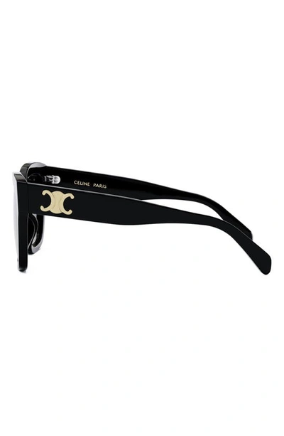 Shop Celine Triomphe 55mm Round Sunglasses In Shiny Black / Gradient Brown