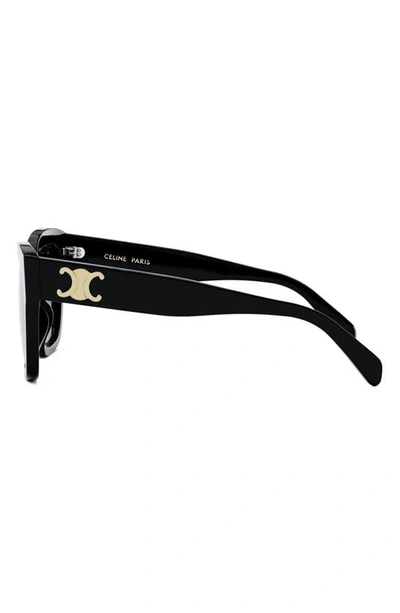 Celine Triomphe 55mm Round Sunglasses In Shiny Black / Gradient Brown