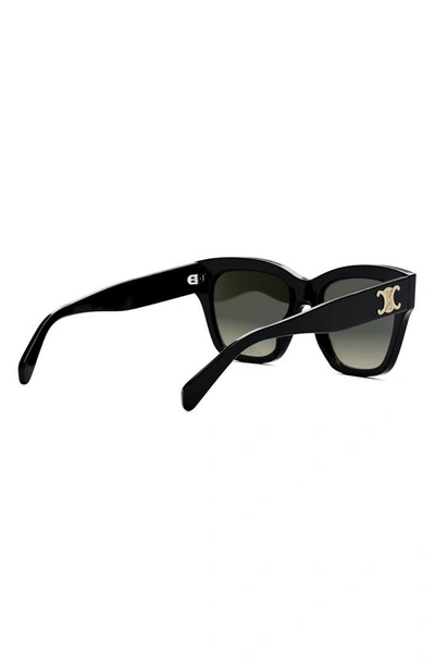 Shop Celine Triomphe 55mm Round Sunglasses In Shiny Black / Gradient Brown