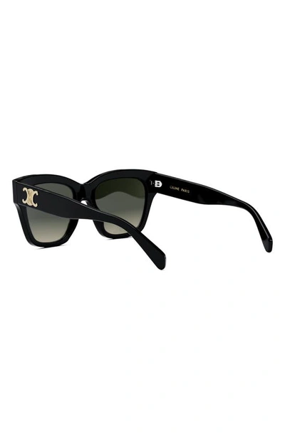 Shop Celine Triomphe 55mm Round Sunglasses In Shiny Black / Gradient Brown