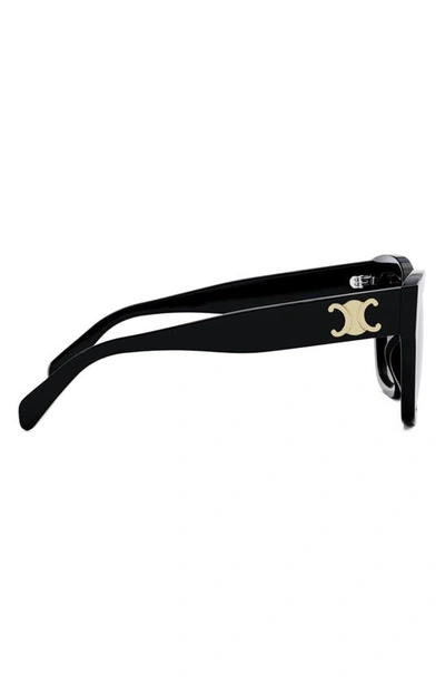 Celine Triomphe 55mm Round Sunglasses In Shiny Black / Gradient Brown