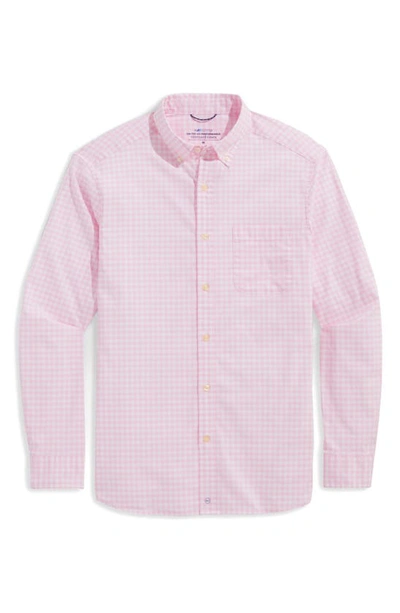 Shop Vineyard Vines Classic Fit On-the-go Brrrº Gingham Button-down Shirt In Pink Cloud