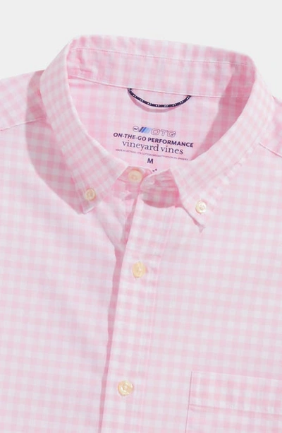 Shop Vineyard Vines Classic Fit On-the-go Brrrº Gingham Button-down Shirt In Pink Cloud