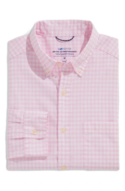 Shop Vineyard Vines Classic Fit On-the-go Brrrº Gingham Button-down Shirt In Pink Cloud