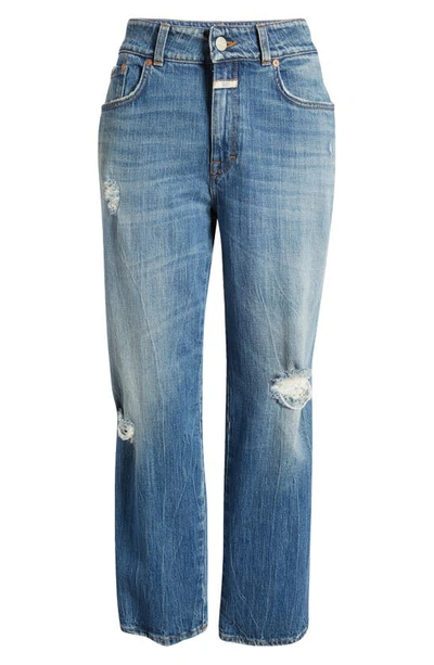 Shop Closed Milo Distressed Straight Leg Jeans In Mid Blue