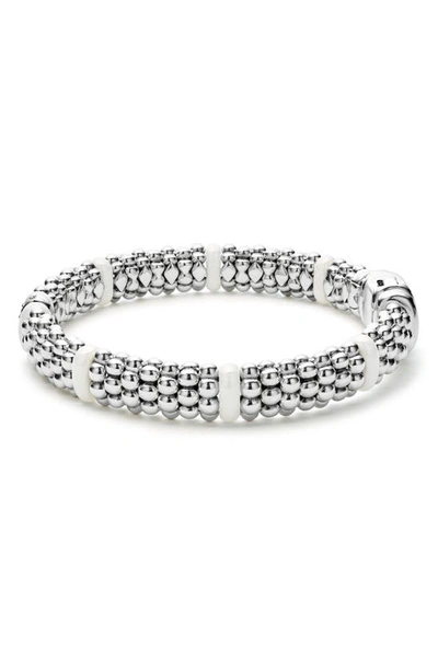 Lagos Sterling Silver And Gold White Caviar White Ceramic Diamond Link Bracelet In White