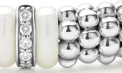 Lagos Sterling Silver And Gold White Caviar White Ceramic Diamond Link Bracelet In White