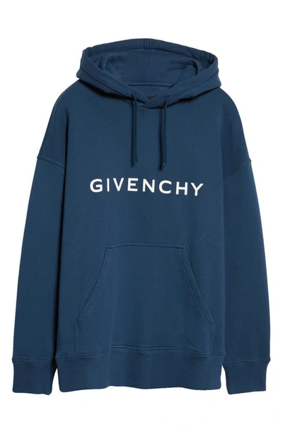 Shop Givenchy Slim Fit Logo Graphic Hoodie In Petrol Blue