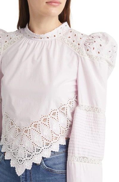 Loveshackfancy Hito Perforated-detailing Cotton Blouse In Soft Iris