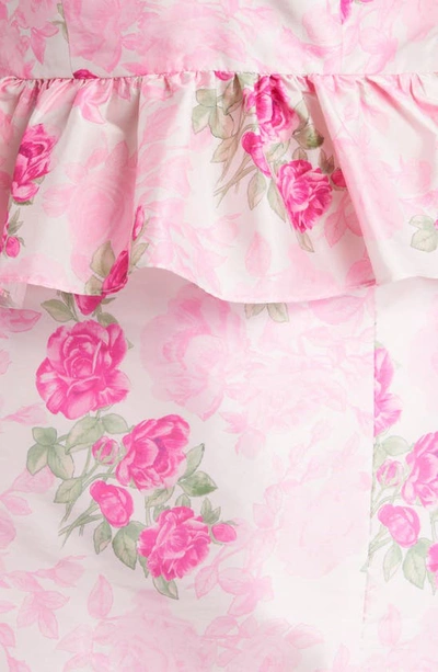 Shop Loveshackfancy Tavin Floral Print Peplum Camisole In Pink Ivy
