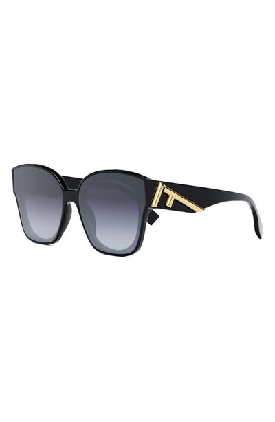 Shop Fendi The  First 63mm Square Sunglasses In Shiny Black / Gradient Blue