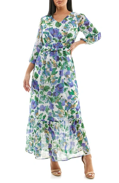 Shop Nina Leonard Floral V-neck Maxi Dress In French Lilac Multi