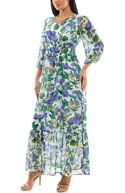 Shop Nina Leonard Floral V-neck Maxi Dress In French Lilac Multi
