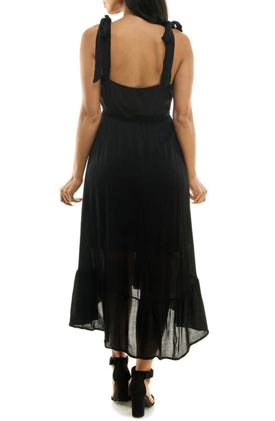 Nina Leonard Tie Strap High-low Dress In Black
