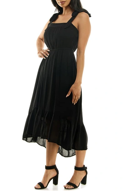 Nina Leonard Tie Strap High-low Dress In Black