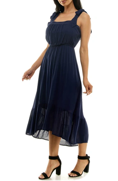 Shop Nina Leonard Tie Strap High-low Dress In Navy