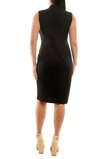 Nina Leonard Pleated Keyhole Sheath Dress In Black