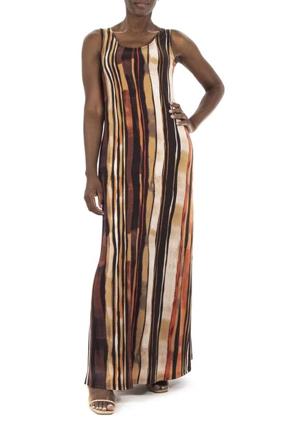 Shop Nina Leonard Stripe Print Maxi Dress In Coffee Bean Multi