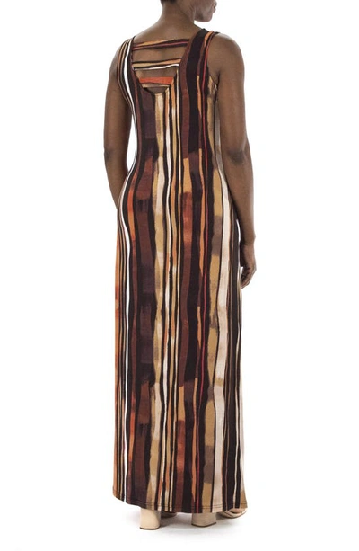 Shop Nina Leonard Stripe Print Maxi Dress In Coffee Bean Multi