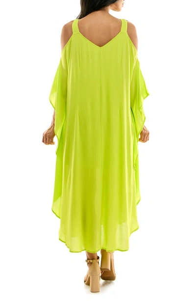 Shop Nina Leonard Gauze Long Sleeve Cold Shoulder Dress In Moss