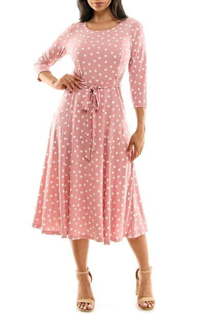 Nina Leonard Floral Scoop Neck Midi Dress In Dusty Rose