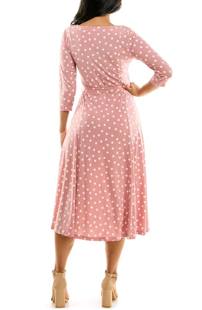 Nina Leonard Floral Scoop Neck Midi Dress In Dusty Rose