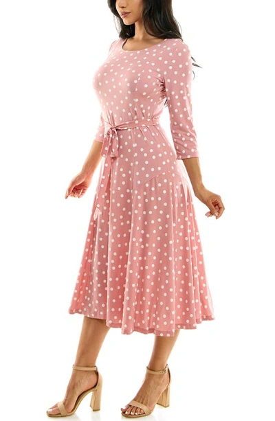 Nina Leonard Floral Scoop Neck Midi Dress In Dusty Rose