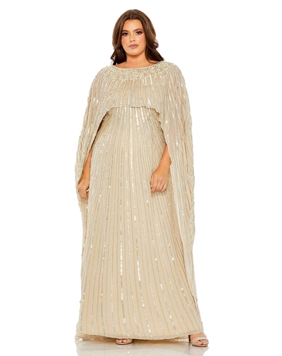 Shop Mac Duggal Embellished Column Cape Gown In Champagne
