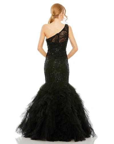 Shop Mac Duggal Embellished One Shoulder Mermaid Gown In Black