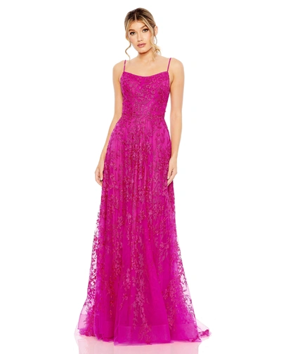 Shop Mac Duggal Floral Applique Cami A Line Gown In Fuchsia