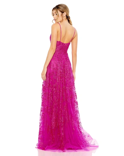 Mac Duggal Floral Applique Cami A Line Gown In Fuchsia