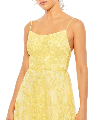 Shop Mac Duggal Floral Applique Cami A Line Gown In Yellow