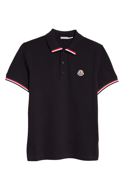 Shop Moncler Tipped Piqué Polo In Navy