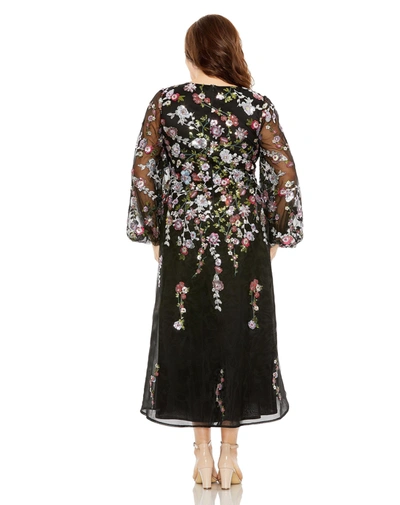 Mac Duggal Puff Sleeve High Neck Embellished A Line Dress In Black Multi