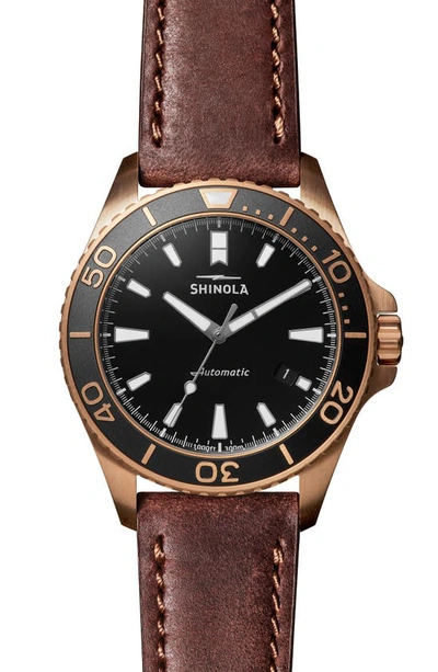 Shop Shinola Monster Automatic Strap Watch, 43mm In Teak/ Black/ Bronze