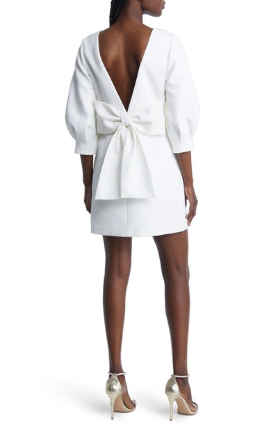 Shop Ever New Sasha Bow Open Back Long Sleeve Minidress In Porcelain