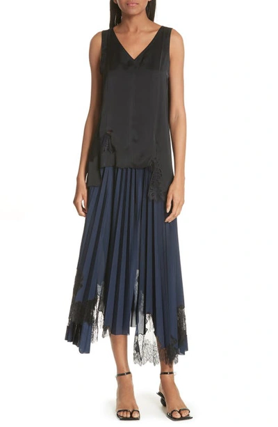 Shop Helmut Lang Deconstructed Lace Trim Dress In Black