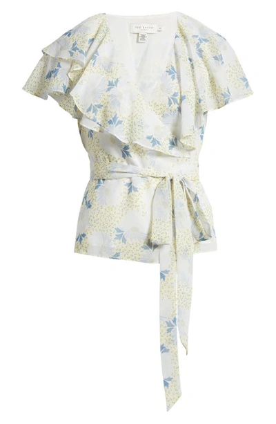 Shop Ted Baker Gemmiaa Floral Print Ruffle Wrap Blouse In Sky Blue