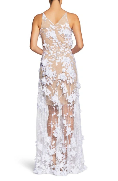 Shop Dress The Population Sidney Deep V-neck 3d Lace Gown In White/nude