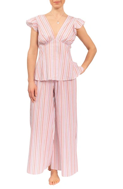 Shop Everyday Ritual Harper Cotton Pajamas In Verona Pink Stripe