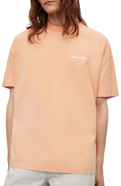 Shop Allsaints Underground Oversize Organic Cotton Graphic T-shirt In Orange/ Cala White