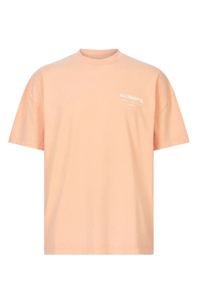 Shop Allsaints Underground Oversize Organic Cotton Graphic T-shirt In Orange/ Cala White