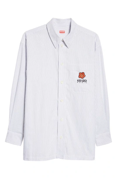 Shop Kenzo Stripe Embroidered Boke Flower Crest Button-up Shirt In Midnight Blue