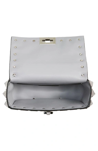 Shop Valentino Mini Roman Stud Overlay Shoulder Bag In Palladio/crystal/grey