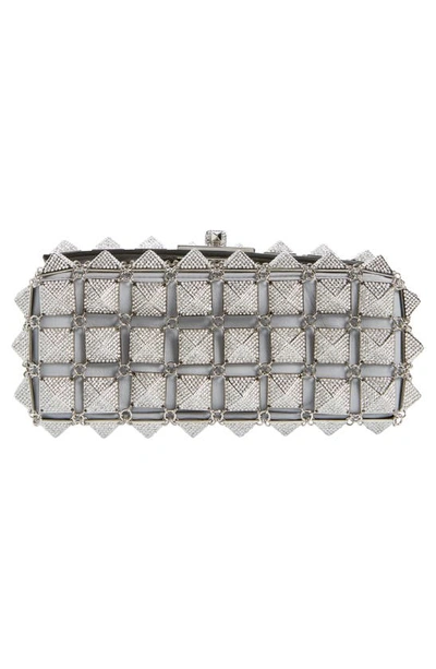 Shop Valentino Mini Roman Stud Overlay Shoulder Bag In Palladio/crystal/grey