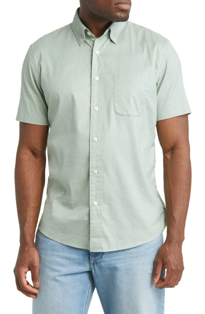 Shop Faherty The Movement Geometric Print Short Sleeve Button-up Shirt In Sage Meridian