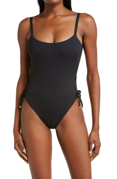 Shop Vitamin A ® Gemma Cinched Side Tie One-piece Swimsuit In Black Ecorib