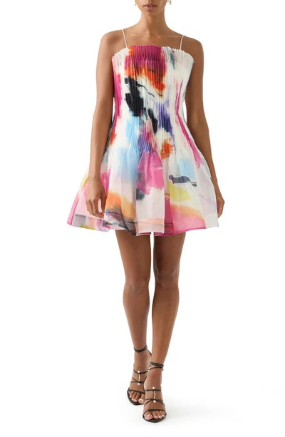Shop Aje Celestial Abstract Print Pleated Dress In Abstract Sunset