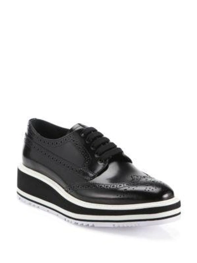 Shop Prada Leather Brogue Platform Oxfords In Bianco