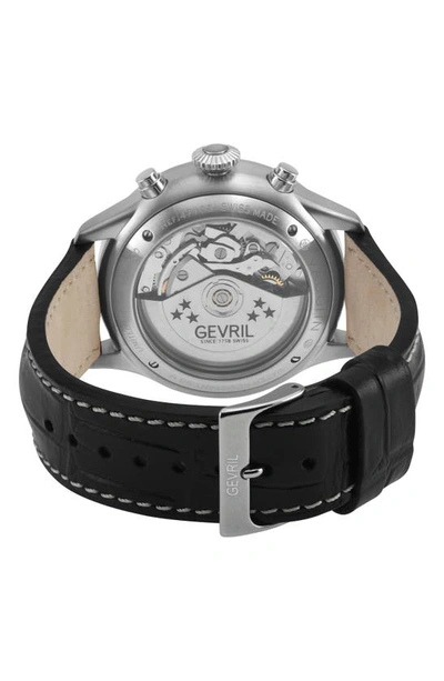 Shop Gevril Vaughn Automatic Chronograph Leather Strap Watch, 44mm In Black